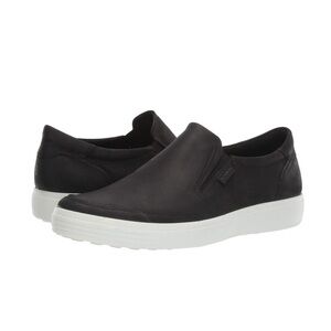 ECCO Soft 7 Leather Sneakers Slip On Style Size 8 Men’s Solid Black Casual